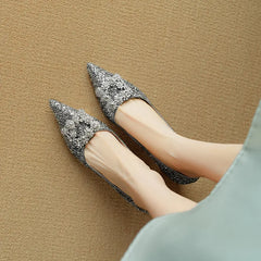Gold glitter Gloria sandals by THE WHITMORE FAMILY featuring stylish pump design and open toe with a comfortable heel.