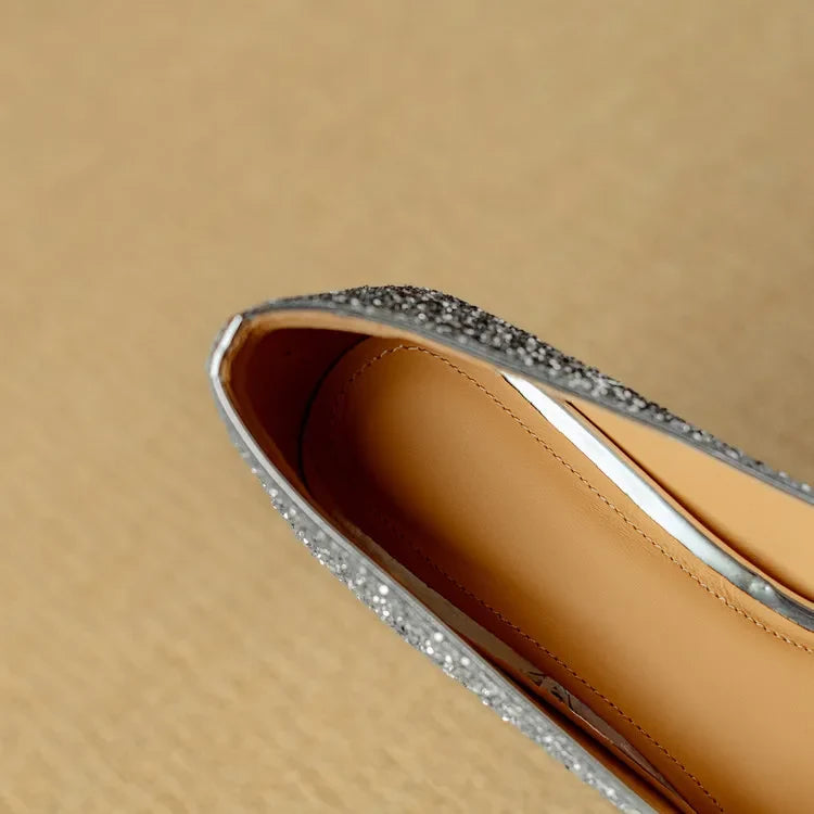 Gold glitter pumps from THE WHITMORE FAMILY, Gloria sandal with elegant design and shiny finish, perfect for stylish occasions.