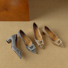 Gold glitter Gloria pumps by THE WHITMORE FAMILY featuring stylish sandal design and elegant heel, perfect for special occasions.