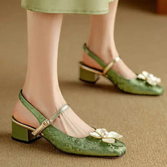 Green Diana Genine slingback pumps by THE WHITMORE FAMILY, stylish sandal with a sleek design and comfortable fit.