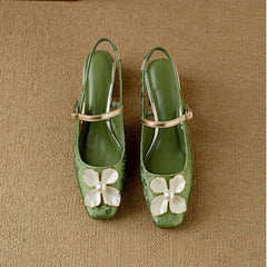 Green Diana Genine slingback pumps by THE WHITMORE FAMILY, stylish sandal with open heel and elegant design.
