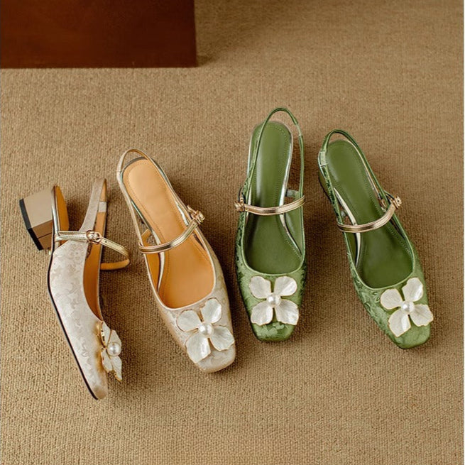 Green Diana Genine slingback pumps by THE WHITMORE FAMILY, stylish sandal with a comfortable slingback strap.