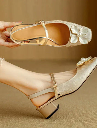 Green Diana Genine slingback pumps by THE WHITMORE FAMILY, stylish sandal with pointed toe and comfortable heel.