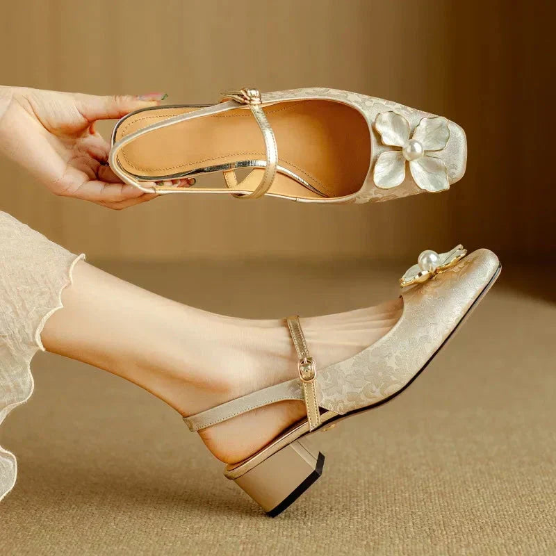 Green Diana Genine slingback pumps by THE WHITMORE FAMILY, stylish sandal with pointed toe and comfortable heel.