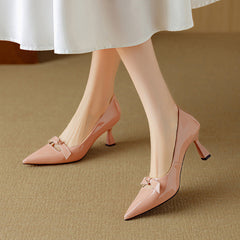 Pink leather sandal from THE WHITMORE FAMILY, Elayna Elegant Leather Pumps featuring a sleek, stylish design and comfortable fit.