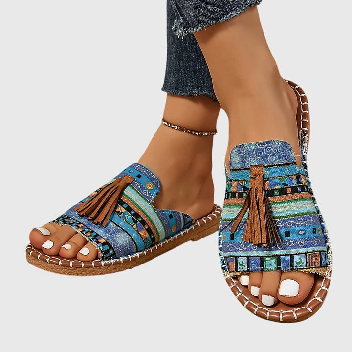Lorraine™ orthopedic sandals by THE WHITMORE FAMILY, stylish beige sandals with supportive straps and cushioned soles.