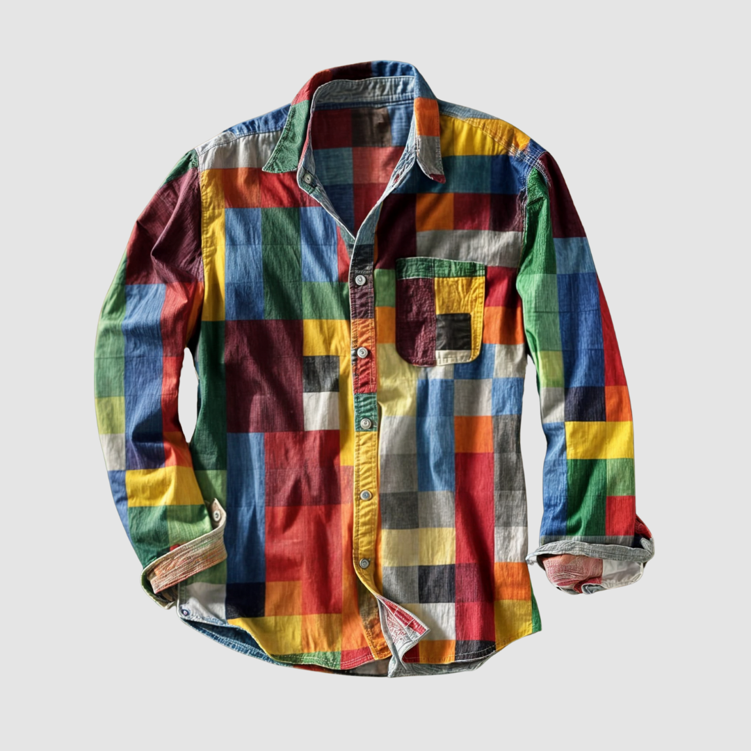Leonard™ Classic Colorblock Shirt by THE WHITMORE FAMILY, featuring a stylish colorblock design in Sierra Sunset colors.