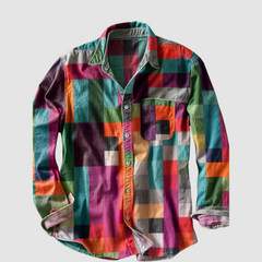 Leonard™ Classic Colorblock Shirt by THE WHITMORE FAMILY in Sierra Sunset with bold colorblock design and button front.