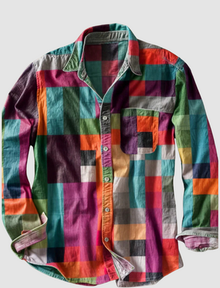 Leonard™ Classic Colorblock Shirt by THE WHITMORE FAMILY in Sierra Sunset with bold colorblock design and button front.