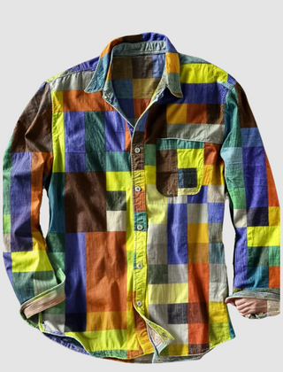 Leonard™ Classic Colorblock Shirt by THE WHITMORE FAMILY featuring a stylish Sierra Sunset design and colorblock pattern.
