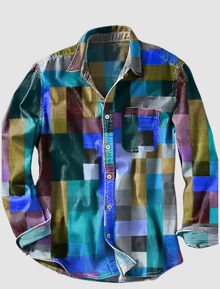 Leonard™ Classic Colorblock Shirt by THE WHITMORE FAMILY featuring a stylish sunset colorblock design and casual fit.
