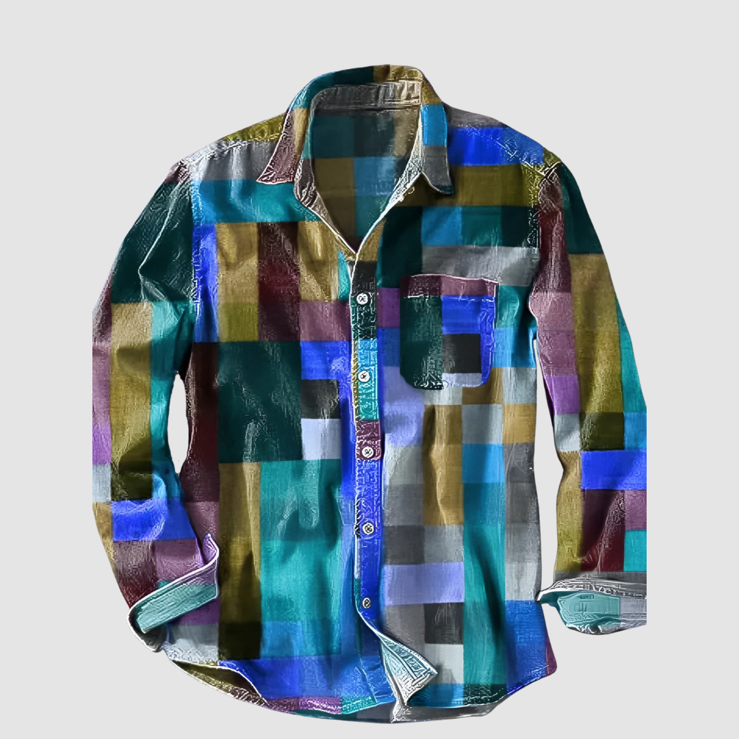 Leonard™ Classic Colorblock Shirt by THE WHITMORE FAMILY featuring a stylish sunset colorblock design and casual fit.