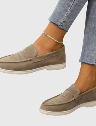 Camel Molly orthopedic loafers by THE WHITMORE FAMILY, stylish shoes with supportive orthopedic features and comfortable design.