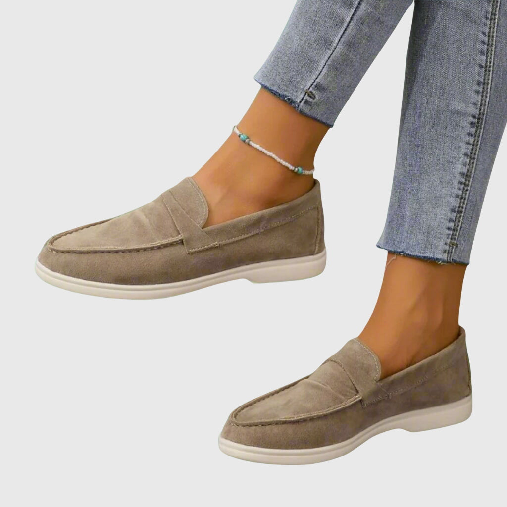 Camel Molly orthopedic loafers by THE WHITMORE FAMILY, stylish shoes with supportive orthopedic features and comfortable design.