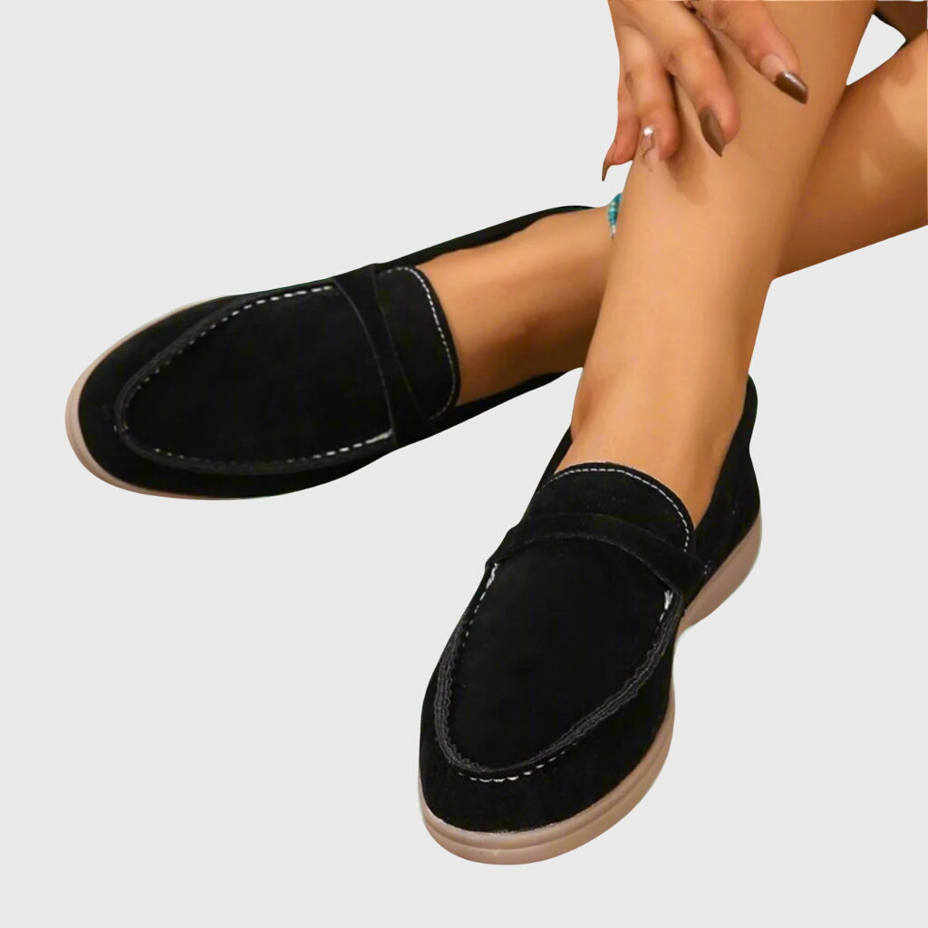 Camel orthopedic loafers named Molly by THE WHITMORE FAMILY, featuring comfortable slip-on shoes with supportive design.