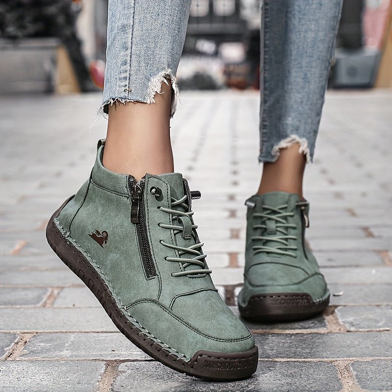 Dark green Mathilde™ ergonomic support sneakers by THE WHITMORE FAMILY, showcasing comfortable, stylish shoe design.