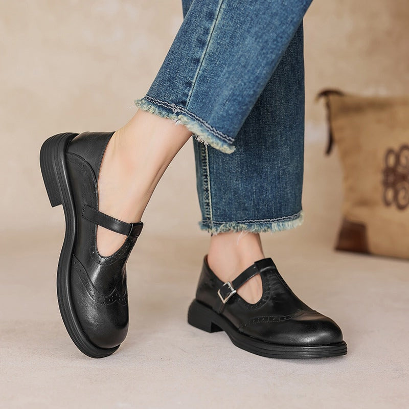 Brown Matea elegant Mary Janes shoes by THE WHITMORE FAMILY featuring classic design and comfortable straps.