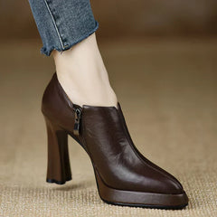 Brown Carina™ stylish pumps from THE WHITMORE FAMILY, elegant shoes with a sleek design and pointed toe.