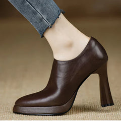 Brown Carina™ stylish pumps by THE WHITMORE FAMILY, elegant shoes and sandals with a sleek design and pointed toe.