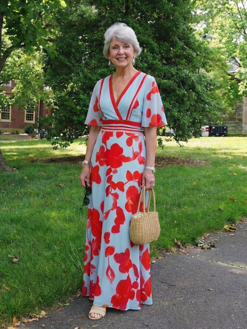 Corinne floral maxi dress by THE WHITMORE FAMILY featuring a V-neck, short sleeves, and a flowing design.