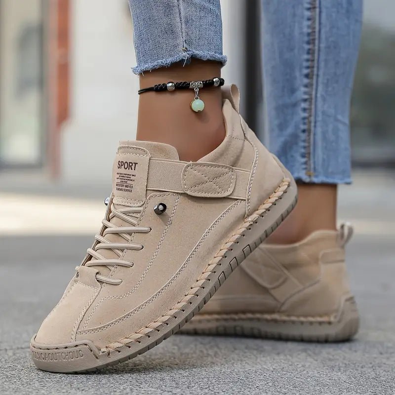 Beige Heather™ Ergonomic Support Sneakers by THE WHITMORE FAMILY, showcasing cushioned soles and supportive design for comfort.