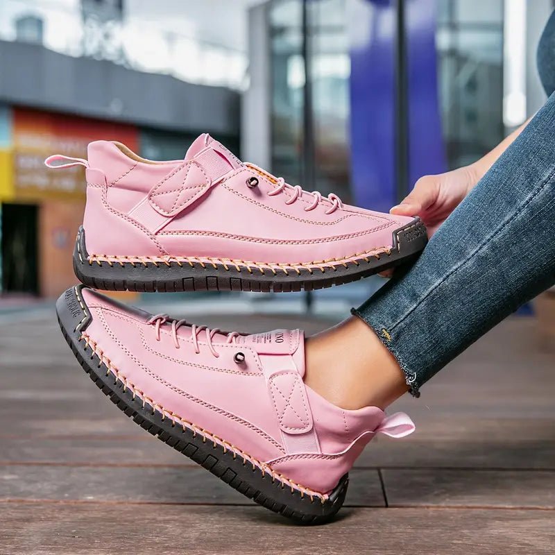 Pink Mila™ ergonomic support sneakers by THE WHITMORE FAMILY, featuring cushioned soles and breathable design for comfort.