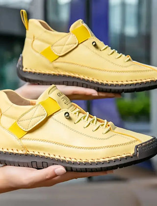 Yellow Jade™ ergonomic support sneakers by THE WHITMORE FAMILY, showcasing cushioned sneakers with supportive design.