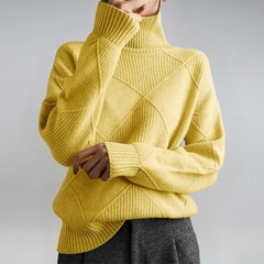Lauren™ Luxe Turtleneck Sweater by THE WHITMORE FAMILY, close-up of soft fabric and stylish turtleneck design.