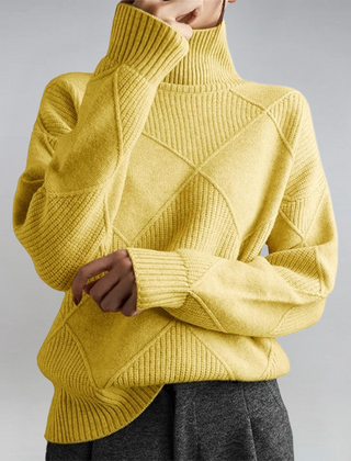 Lauren™ Luxe Turtleneck Sweater by THE WHITMORE FAMILY, close-up of soft fabric and stylish turtleneck design.