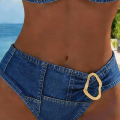 Blue Patricia™ metal buckle suspender bikini two-piece swimsuit by THE WHITMORE FAMILY, featuring adjustable suspender straps and a stylish fit.