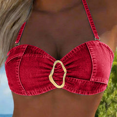 Blue Patricia™ metal buckle suspender bikini two-piece swimsuit by THE WHITMORE FAMILY, featuring stylish suspenders and a secure fit.