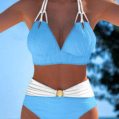 Lily™ high waisted double strap swimsuit with contrast color from THE WHITMORE FAMILY, featuring a stylish, supportive design.