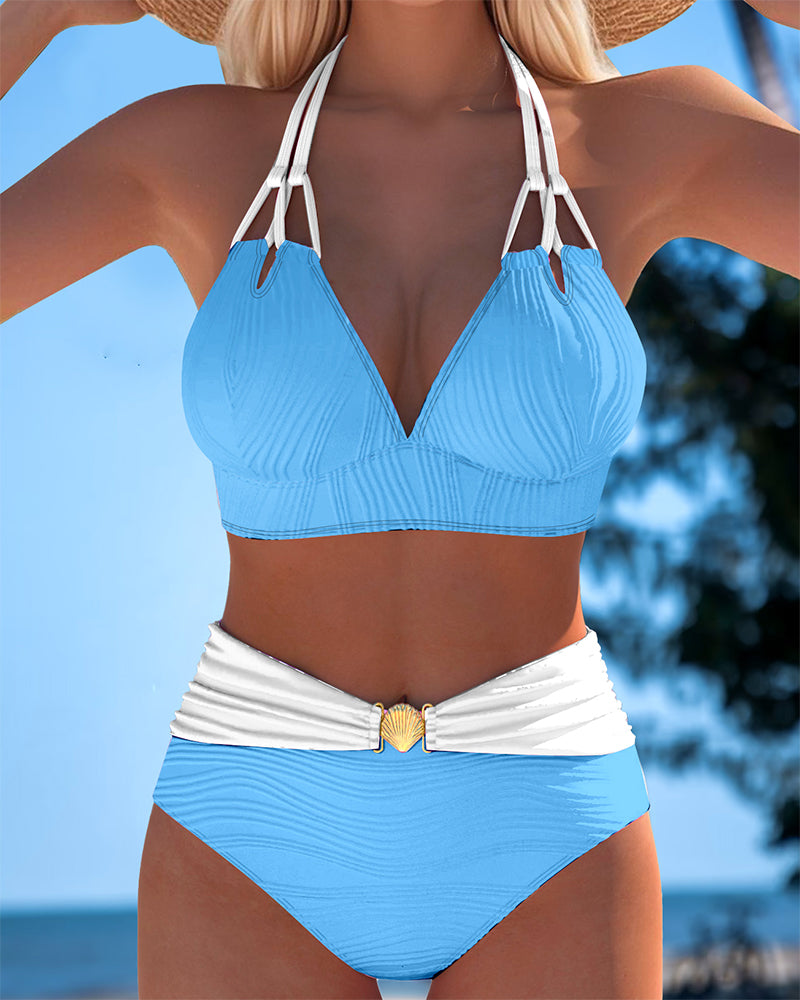 Lily™ high waisted double strap swimsuit with contrast color from THE WHITMORE FAMILY, featuring a stylish, supportive design.