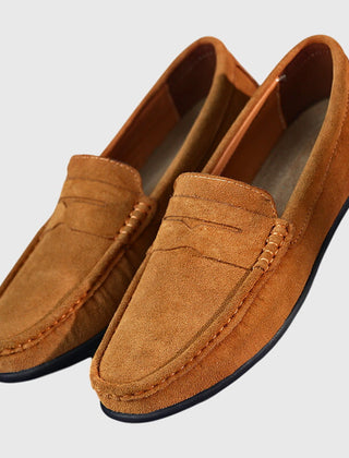 Tan Rosaly orthopedic loafers by THE WHITMORE FAMILY featuring comfortable slip-on design and supportive sole.