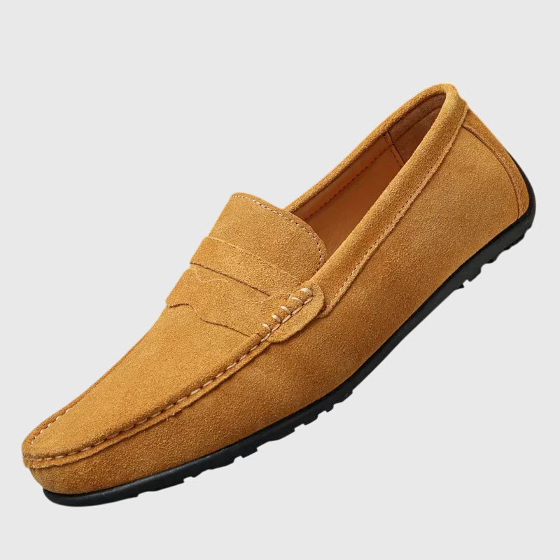 Tan Rosaly orthopedic loafers by THE WHITMORE FAMILY, featuring comfortable design and sturdy sole for everyday wear.