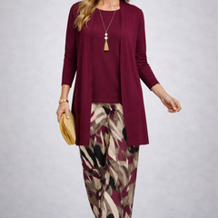 Penelope three-piece trouser set by The Whitmore Family featuring stylish pants, top, and blazer in elegant design.