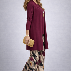 Penelope three-piece trouser set by The Whitmore Family, featuring stylish matching top, trousers, and accessories in a coordinated outfit.