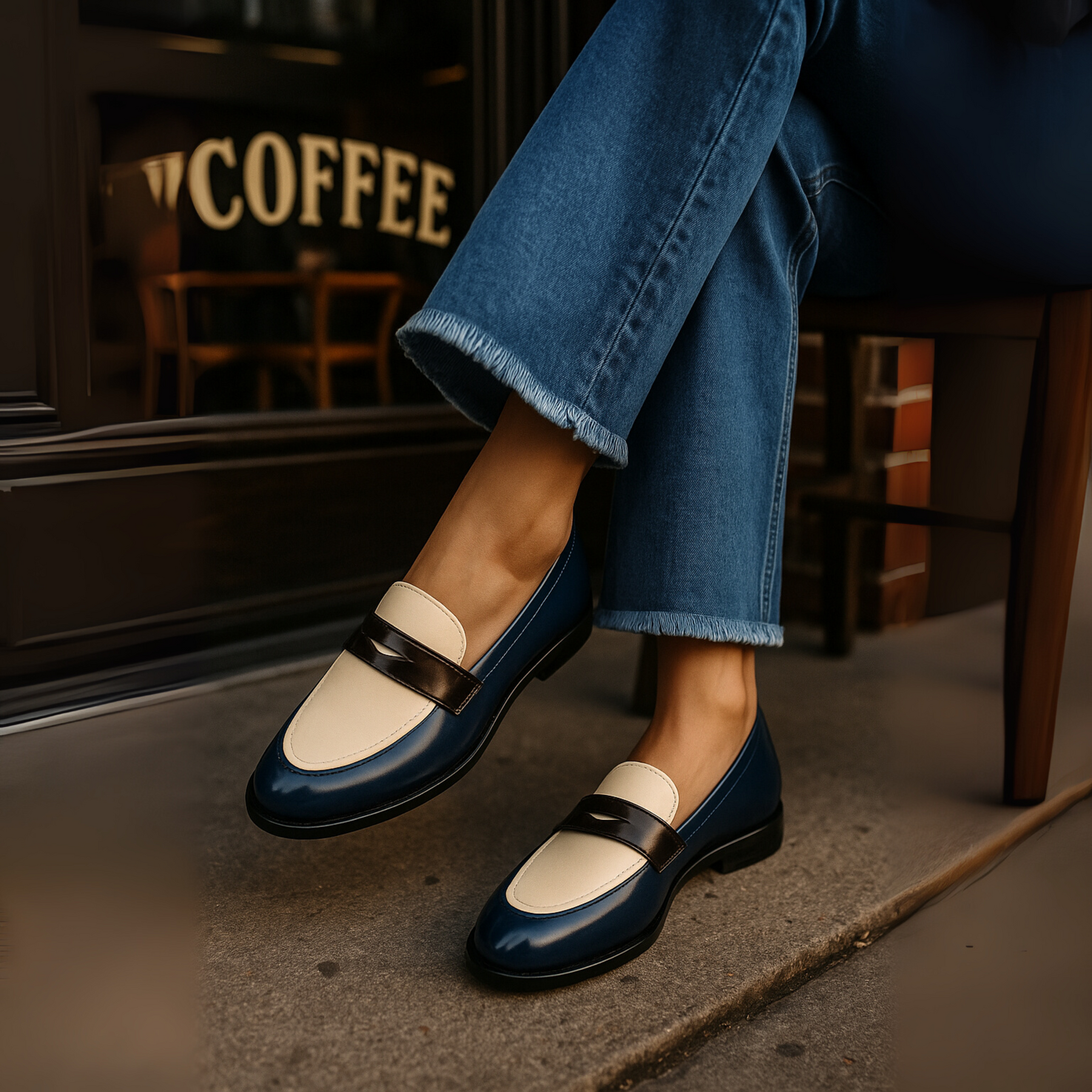 White Flixie elegant loafers by THE WHITMORE FAMILY, stylish slip-on shoes with a sleek design and smooth leather finish.