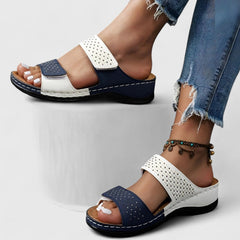 Karyssa™ orthopedic sandals by THE WHITMORE FAMILY featuring white straps and cushioned footbed for comfortable support