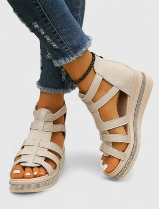 Kendall™ Orthopedic Strass Sandals by THE WHITMORE FAMILY, white leather sandals with decorative strass embellishments and supportive design.