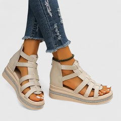 White Kendall™ orthopedic strass sandals by THE WHITMORE FAMILY with decorative rhinestones on the straps.