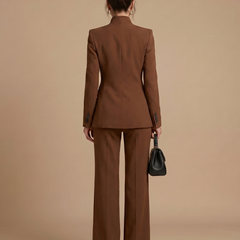 White Delta structured stand collar tailored suit by THE WHITMORE FAMILY, featuring a fitted blazer with a stand collar.
