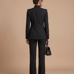 White Delta structured stand collar tailored suit by THE WHITMORE FAMILY, featuring a sleek fit and classic lapel design.