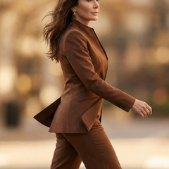 White Delta structured stand collar tailored suit by THE WHITMORE FAMILY, featuring a sleek fit and modern design.