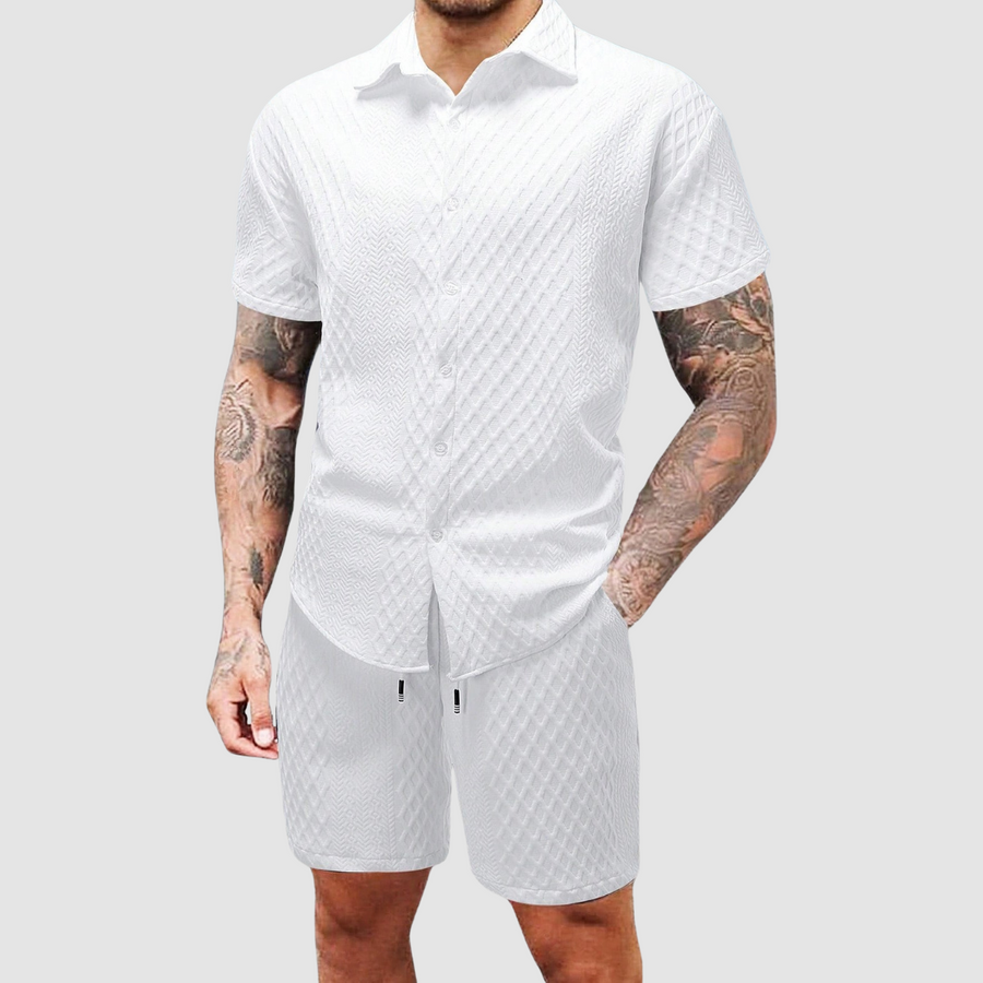 White Ramsey™ Casual Cruise Set by THE WHITMORE FAMILY, featuring comfortable, stylish clothing for relaxed outings.