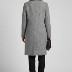 Women’s grey coat with blazer collar and woven texture, stylish outerwear from THE WHITMORE FAMILY.