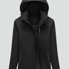 Women’s hooded jacket with zipper by THE WHITMORE FAMILY, featuring a cozy hood and front zipper closure in a casual outdoor style.