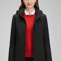 Women’s hooded jacket with zipper by THE WHITMORE FAMILY, featuring a fitted design and a cozy hood for casual outdoor wear.
