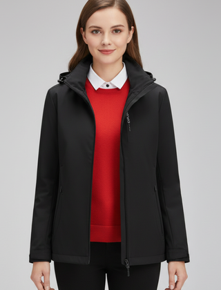 Women’s hooded jacket with zipper by THE WHITMORE FAMILY, featuring a fitted design and a cozy hood for casual outdoor wear.