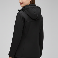 Women’s hooded jacket with zipper by THE WHITMORE FAMILY, shown in a stylish design with a front zipper and hood.